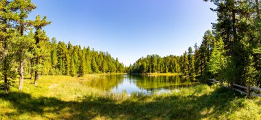 Silvaplana, Engadin, İsviçre 'deki Naiir Gölü' nün panoramik görüntüsü.
