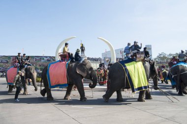 Filler Phaya Surin Pakdee Anıt veya geleneksel fil yuvarlak kadar festivalin bir Tayland Surin şehir meydanında fil. Tayland, bir, Surin, Kasım, 2017