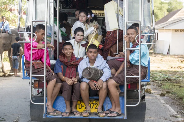 Transport Pick Bus People Stadium Traditional Elephant Festival City Surin — Stock Photo, Image