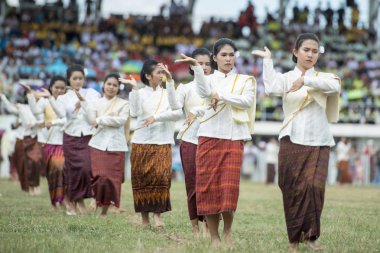 geleneksel Tay dans Festivali'nde geleneksel fil yuvarlak kadar Tayland Isan Surin şehir. Tayland, bir, Surin, Kasım, 2017