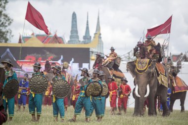 Filler geleneksel fil yuvarlak kadar festivalin bir Tayland Surin şehir stadyumunda Elaphant fuarında. Tayland, bir, Surin, Kasım, 2017
