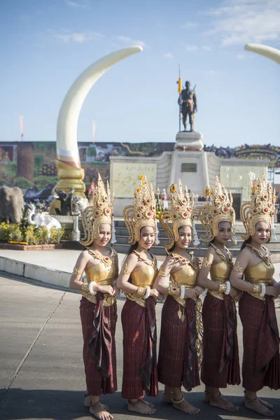 Danse Thaï Traditionnelle Phaya Surin Pakdee Monument Traditionnel Elephant Festival — Photo