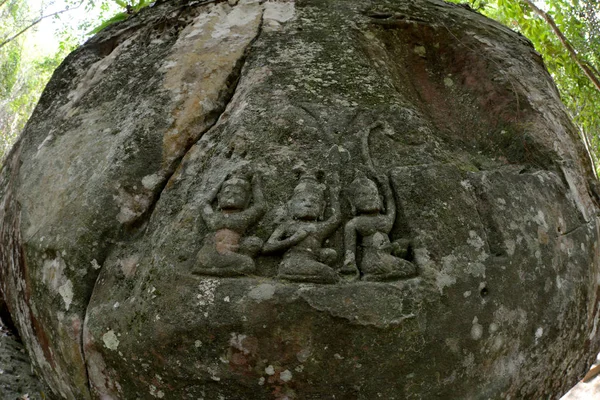 Кхмерская Резьба Камню Реке Тысячи Лингвов Kbal Spean Северо Востоку — стоковое фото