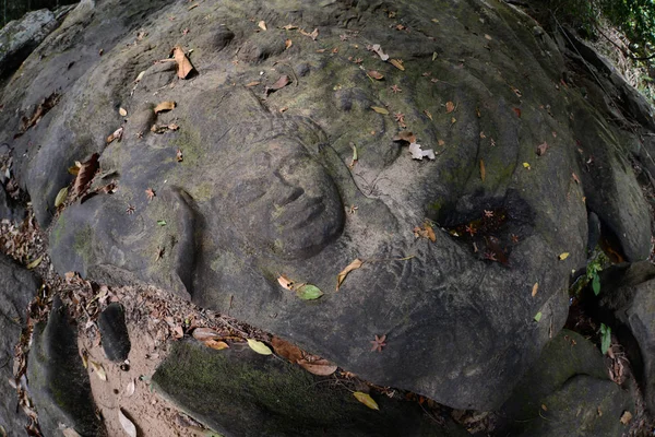 Pedra Khmer Esculpida Rio Mil Lingas Kbal Spean Nordeste Cidade — Fotografia de Stock