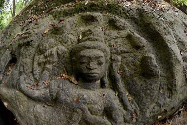 Pedra Khmer Esculpida Rio Mil Lingas Kbal Spean Nordeste Cidade — Fotografia de Stock