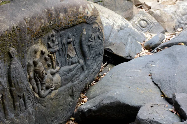 Khmerski Kamienne Rzeźby Nad Rzeką Lingas Tysiąc Kbal Spean Północno — Zdjęcie stockowe