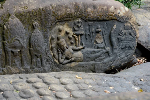 Khmer Stone Carving River Thousand Lingas Kbal Spean Northeast Temple — Stock Photo, Image