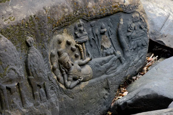 Khmer Steinmetzarbeit Fluss Der Tausend Lingas Von Kbal Spean Nordöstlich — Stockfoto