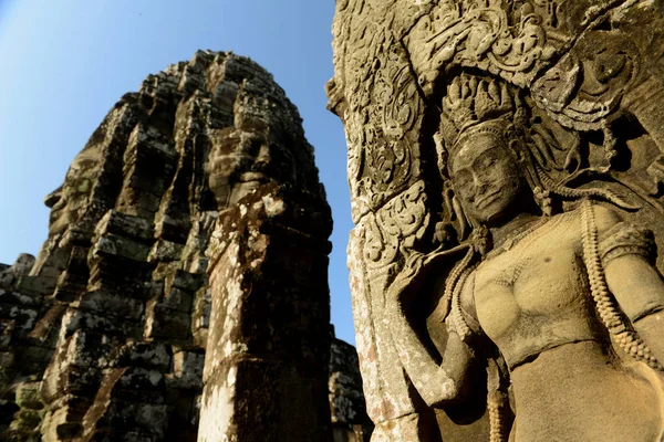 Sten Apsara Vid Bayontemplet Tempel Ruiner Angkor Thom Tempelstaden Angkor — Stockfoto