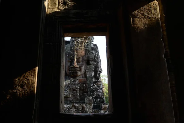 Cara Piedra Templo Bayon Las Ruinas Tempel Angkor Thom Ciudad — Foto de Stock