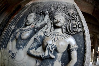 Temple City Angkor Kamboçya Batı yakınındaki Siem Reap şehir içinde Angkor Wat Tapınağı'nda oyma Apsara taş