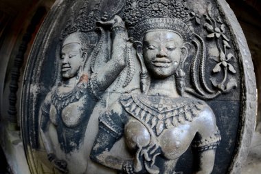 Temple City Angkor Kamboçya Batı yakınındaki Siem Reap şehir içinde Angkor Wat Tapınağı'nda oyma Apsara taş