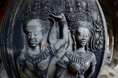 Temple City Angkor Kamboçya Batı yakınındaki Siem Reap şehir içinde Angkor Wat Tapınağı'nda oyma Apsara taş