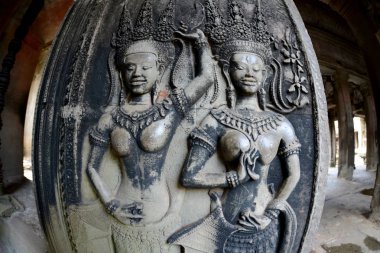 Temple City Angkor Kamboçya Batı yakınındaki Siem Reap şehir içinde Angkor Wat Tapınağı'nda oyma Apsara taş