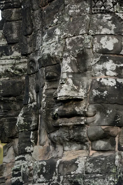 Cara Piedra Templo Bayon Las Ruinas Tempel Angkor Thom Ciudad —  Fotos de Stock