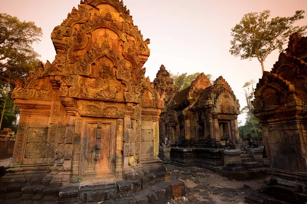Τέμπελ Ερείπια Banteay Srei Περίπου Χιλιόμετρα Βόρεια Από Την Πόλη — Φωτογραφία Αρχείου
