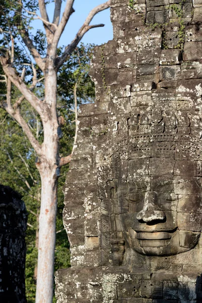 バイヨン寺院の石の顔 テンペル遺跡のアンコールトム アンコール カンボジアの西のシェムリ アップ市近くの寺市 — ストック写真