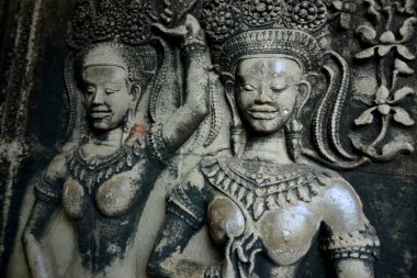 Temple City Angkor Kamboçya Batı yakınındaki Siem Reap şehir içinde Angkor Wat Tapınağı'nda oyma Apsara taş