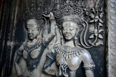 Temple City Angkor Kamboçya Batı yakınındaki Siem Reap şehir içinde Angkor Wat Tapınağı'nda oyma Apsara taş