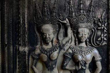 Temple City Angkor Kamboçya Batı yakınındaki Siem Reap şehir içinde Angkor Wat Tapınağı'nda oyma Apsara taş