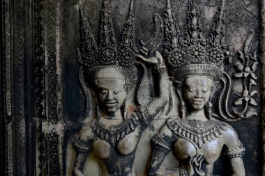 Temple City Angkor Kamboçya Batı yakınındaki Siem Reap şehir içinde Angkor Wat Tapınağı'nda oyma Apsara taş