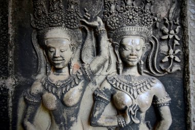 Temple City Angkor Kamboçya Batı yakınındaki Siem Reap şehir içinde Angkor Wat Tapınağı'nda oyma Apsara taş