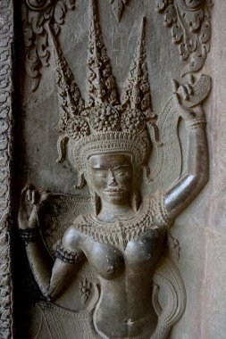 Temple City Angkor Kamboçya Batı yakınındaki Siem Reap şehir içinde Angkor Wat Tapınağı'nda oyma Apsara taş