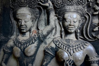 Temple City Angkor Kamboçya Batı yakınındaki Siem Reap şehir içinde Angkor Wat Tapınağı'nda oyma Apsara taş