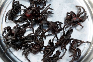 Kızarmış örümcek Psar Chaa gıda markette veya eski pazar Kamboçya Siem Reap şehir