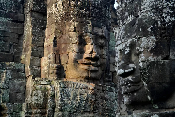 Steinwand Bajontempel Die Tempelruinen Von Angkor Thom Der Tempelstadt Angkor — Stockfoto