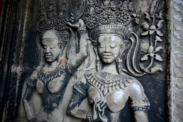 Apsara Stone Carving Bij Tempel Van Angkor Wat Temple City — Stockfoto