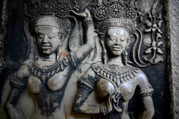 Apsara Kamień Rzeźba Świątyni Angkor Wat Świątyni Miasta Angkor Zachodniej — Zdjęcie stockowe