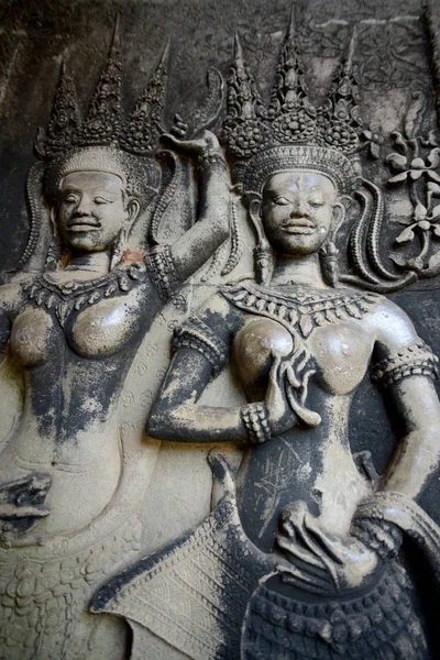 Apsara Stone Carving Bij Tempel Van Angkor Wat Temple City — Stockfoto