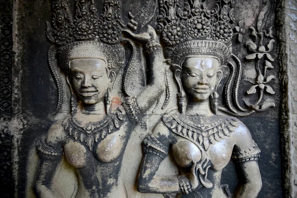 Apsara Kamień Rzeźba Świątyni Angkor Wat Świątyni Miasta Angkor Zachodniej — Zdjęcie stockowe