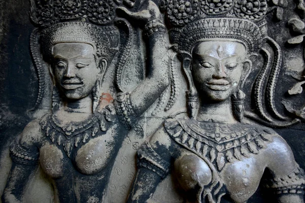 Apsara Kamień Rzeźba Świątyni Angkor Wat Świątyni Miasta Angkor Zachodniej — Zdjęcie stockowe
