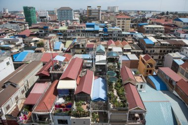 Kamboçya, Phnom Penh, 16 Aralık 2017: şehir manzaralı Psar Thmei Pazar ile yukarıdan görüntülemek