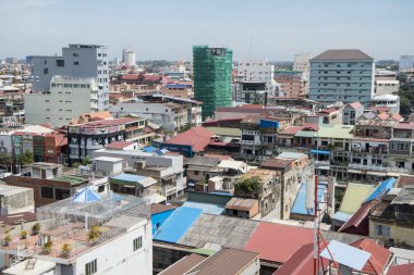 Kamboçya, Phnom Penh, 16 Aralık 2017: şehir manzaralı Psar Thmei Pazar ile yukarıdan görüntülemek