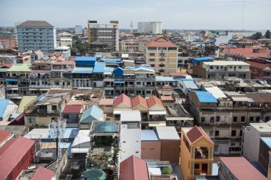 Kamboçya, Phnom Penh, 16 Aralık 2017: şehir manzaralı Psar Thmei Pazar ile yukarıdan görüntülemek