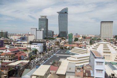 Kamboçya, Phnom Penh, 16 Aralık 2017: şehir manzaralı Psar Thmei Pazar ile yukarıdan görüntülemek