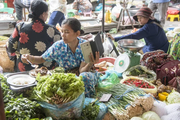 Cambodia Phnom Penh December 2017 Vrouwen Die Werkzaam Zijn Plantaardige — Stockfoto