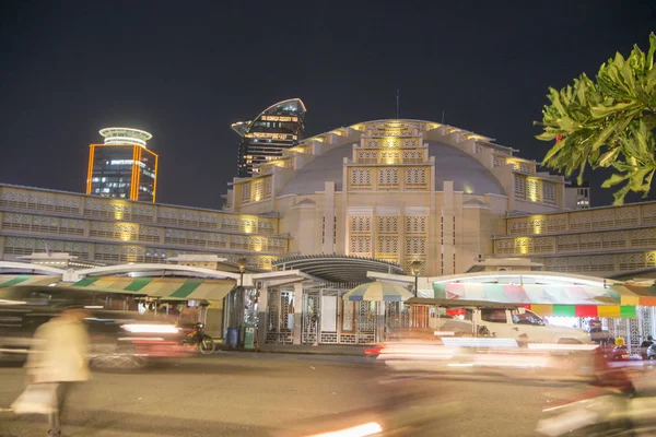 central market at night lights in city of Phnom Penh of Cambodia