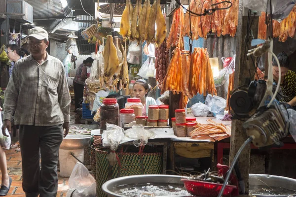 Camboya Phnom Penh Diciembre 2017 Pescado Seco Mercado Central Mercado — Foto de Stock