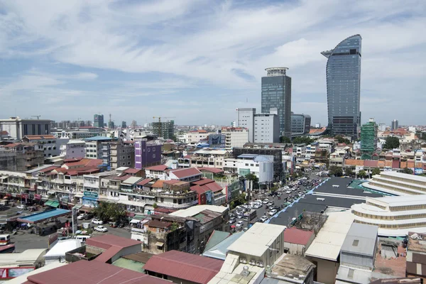 Phnom Penh Camboya Noviembre 2017 Vista Aérea Ciudad Con Mercado —  Fotos de Stock