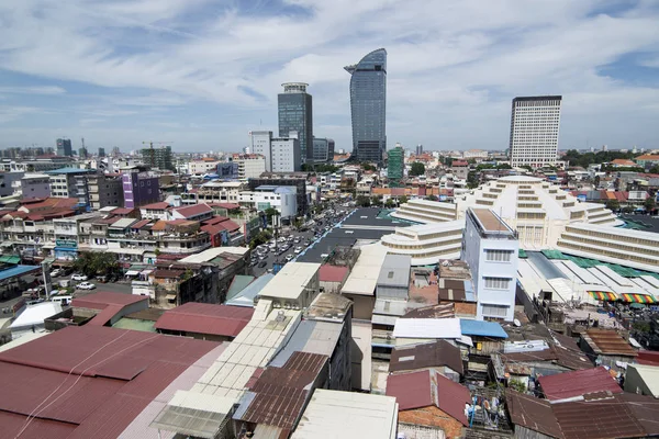 Phnom Penh Camboya Noviembre 2017 Vista Aérea Ciudad Con Mercado —  Fotos de Stock