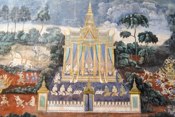 Phnom Penh Camboya Noviembre 2017 Ramayana Pinturas Murales Pagoda Plata — Foto de Stock