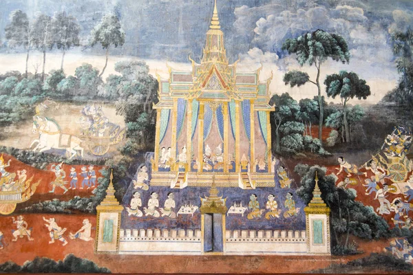 Phnom Penh Camboya Noviembre 2017 Ramayana Pinturas Murales Pagoda Plata — Foto de Stock