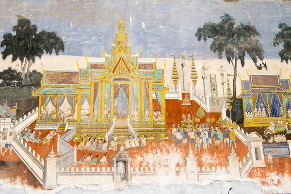 Phnom Penh Camboya Noviembre 2017 Ramayana Pinturas Murales Pagoda Plata — Foto de Stock