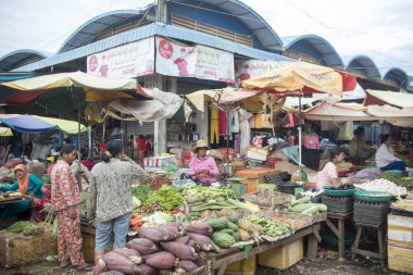 Kamboçya, Kampong Thom - Kasım, 2017: Kamboçya Preah Vihear şehir şehir gıda pazarında