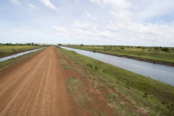 Systém Hospodaření Vodou Khmerské Canal Polích Krajiny Poblíž Kampong Thom — Stock fotografie