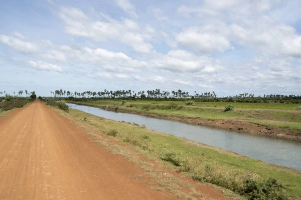 Systém Hospodaření Vodou Khmerské Canal Polích Krajiny Poblíž Kampong Thom — Stock fotografie